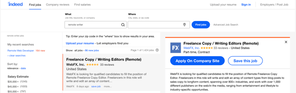 online writing jobs indeed 